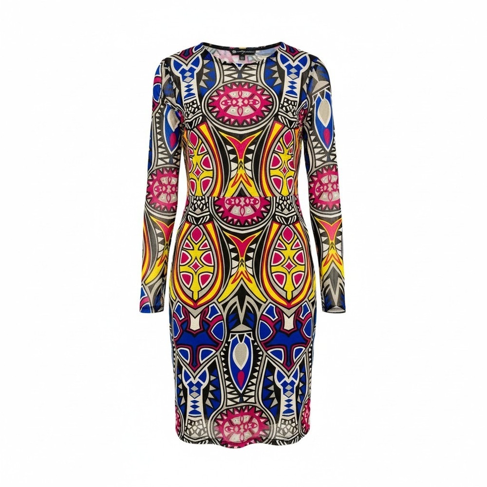Y2K Indie Sleaze‎ Bodycon Mesh Dress Womens Size 1X Maximalist Psychedelic